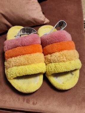 UGG Rainbow Fuzzy Sandals - Pink Orange Yellow